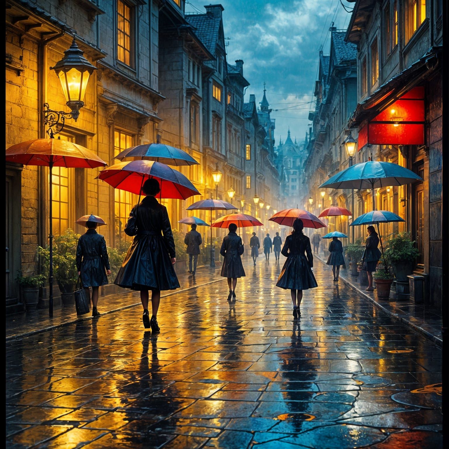 Reflective Street Scene in Eastern Europe