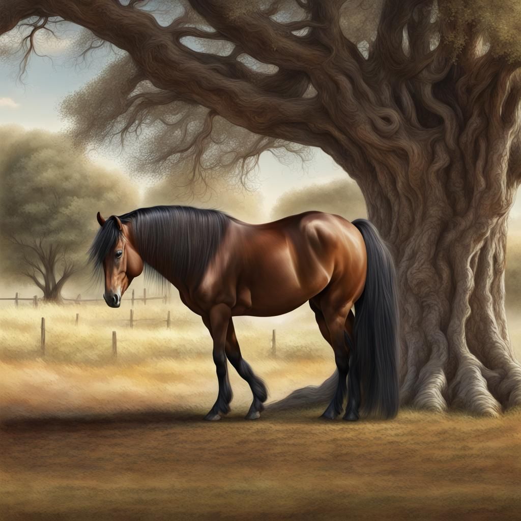Quarter Horse Pony with Flowing Mane, Digital Painting