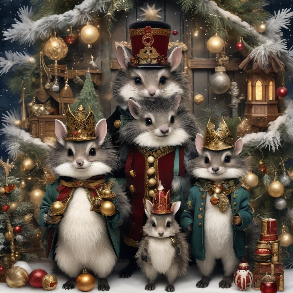 Victorian Whimsy Skunks Celebrate Christmas