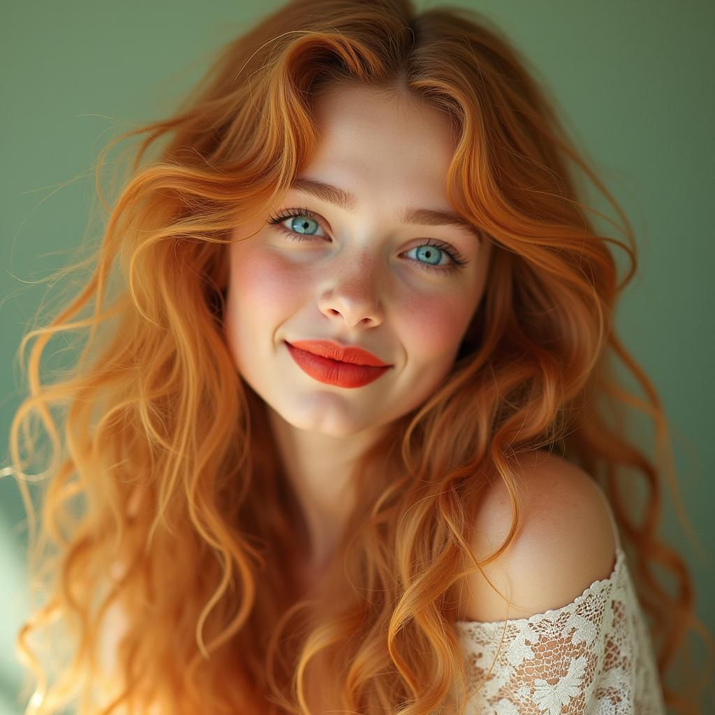 Strawberry Blonde Woman in Alphonse Mucha Style