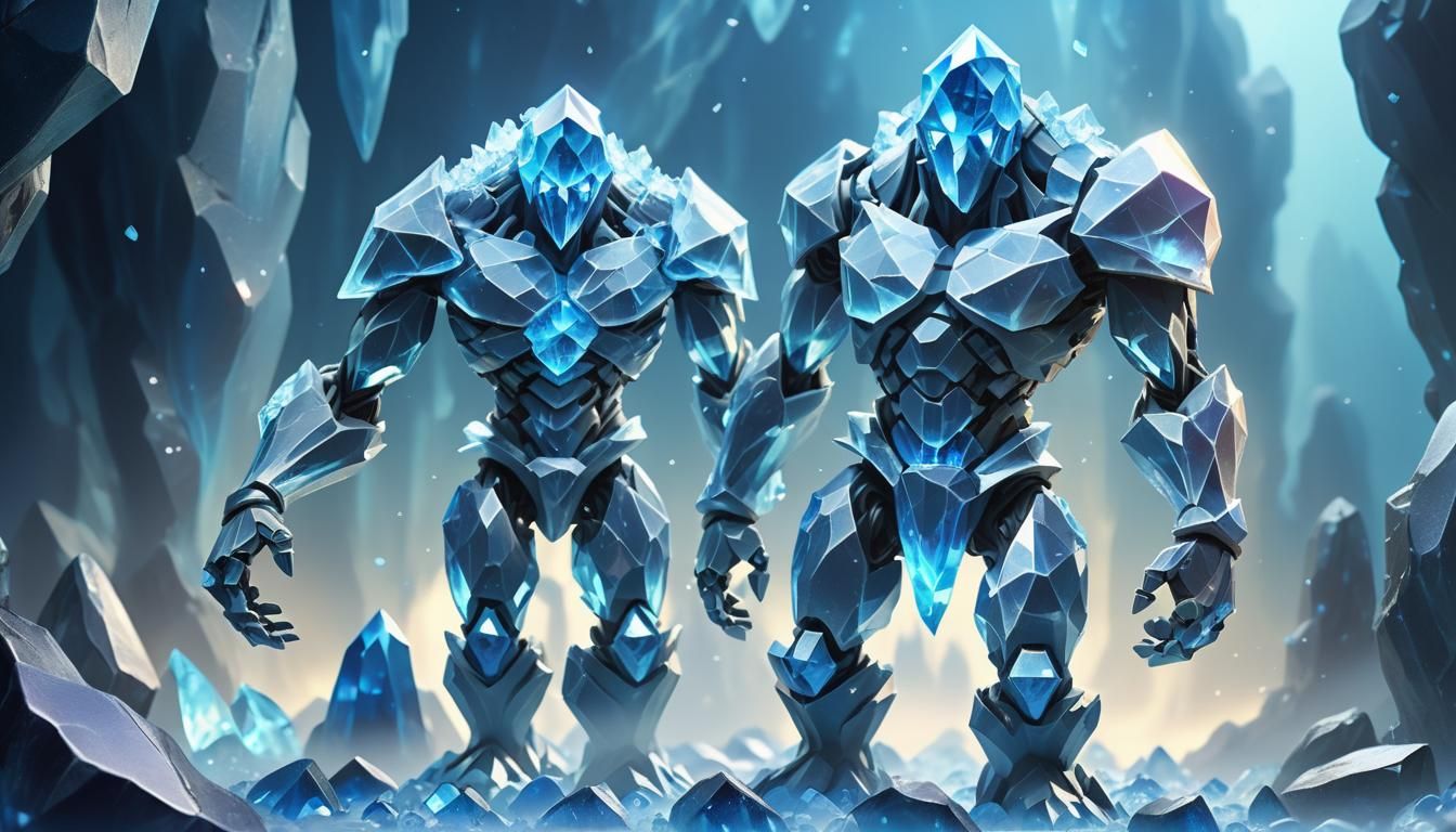 Blue Crystal Golem in Mystical Anime Style