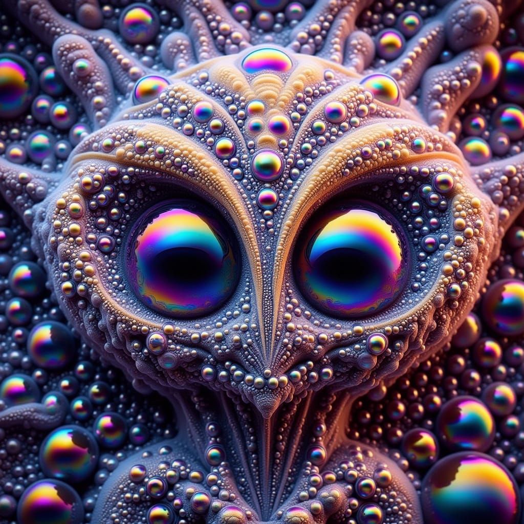 Cute Alien in Abstract Fractal Flower Dust