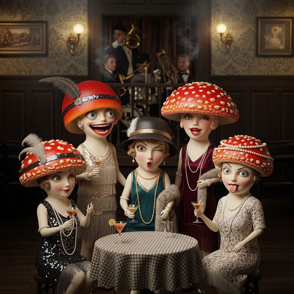 Mushroom Flappers at a 1920s Speakeasy