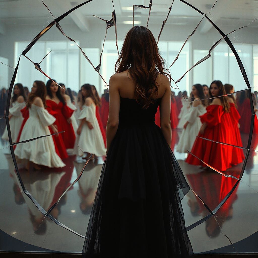 Kaleidoscopic Reflections: A Girl in a Broken Mirror