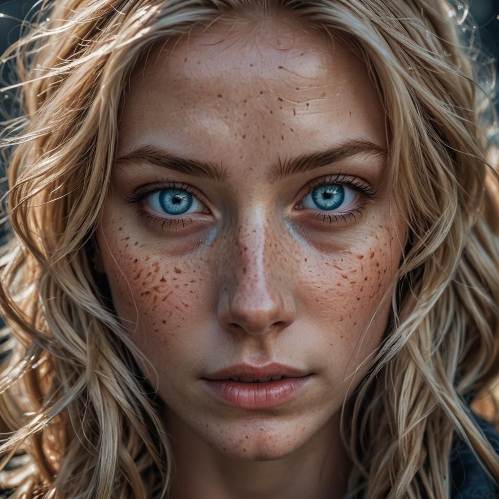 Blonde Girl Portrait in Hyperrealistic Style