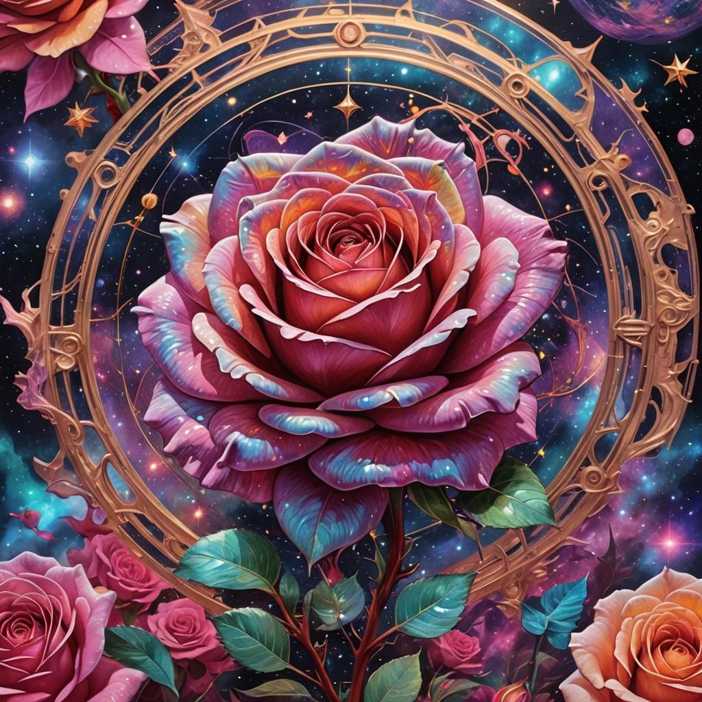 Holographic Astral Cosmic Rose Illustration