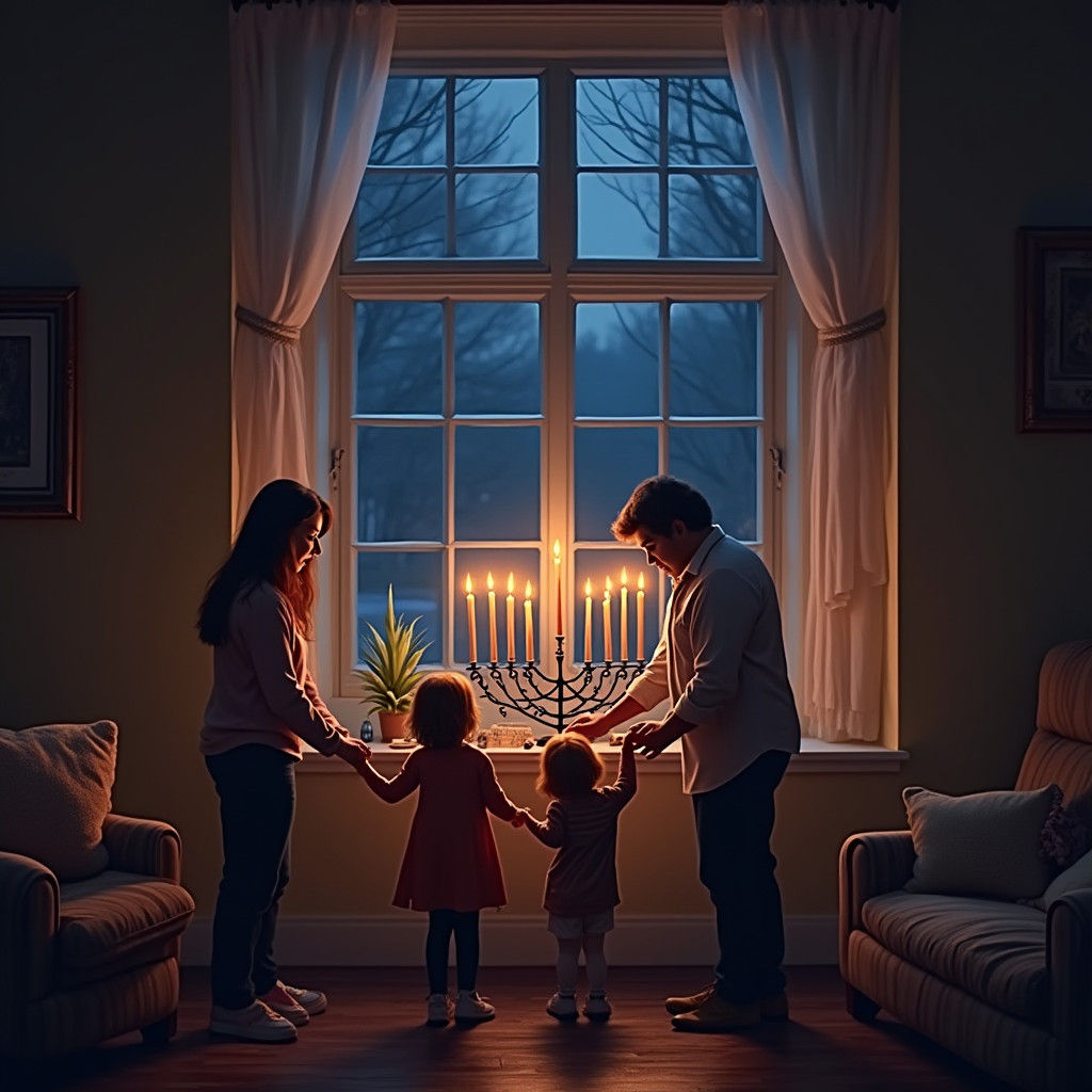 Hanukkah Celebration: Family Gift Exchange by Window