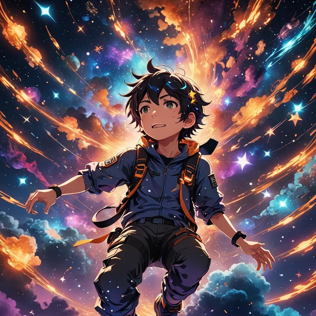 Gamer Boy in Space Dreamscape: 3D Anime Art