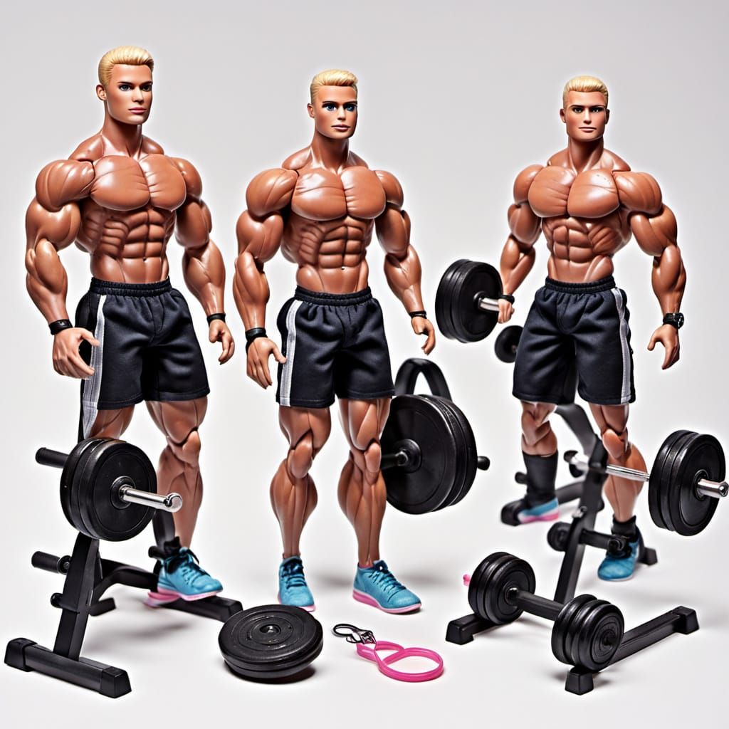 Muscular Male Barbie Doll with Gym Accessories