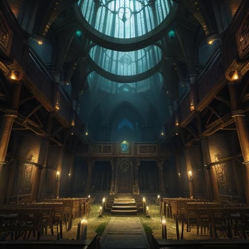 Epic Druid Guild Hall Interior: Digital Matte Painting