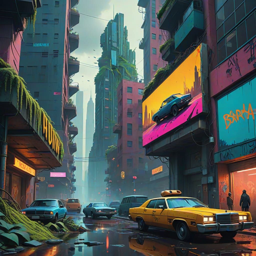 Cyberpunk Cityscape Reborn by Nature