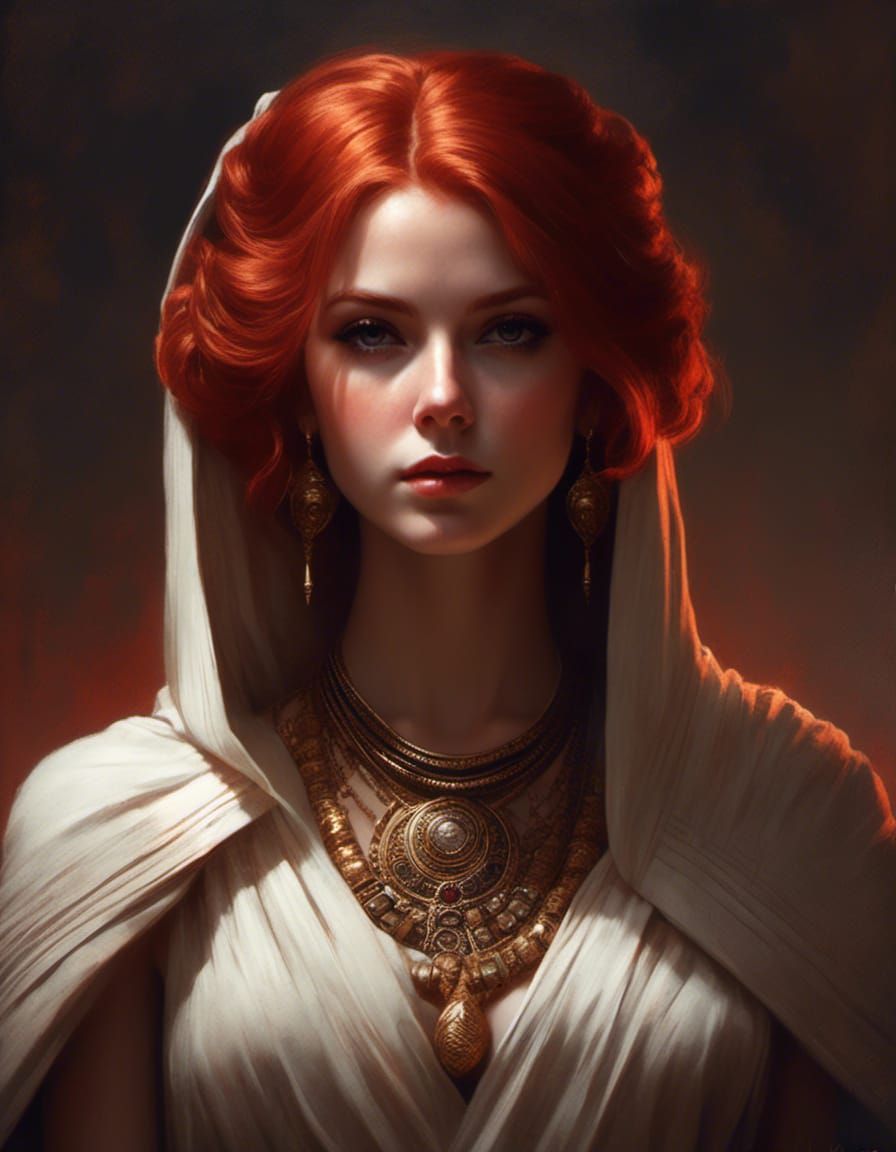 Hyperrealistic Jedi Lady Portrait with Red Hair