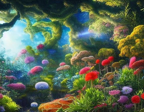 Surreal Sun and Moon Fairytale Landscape in Watercolor