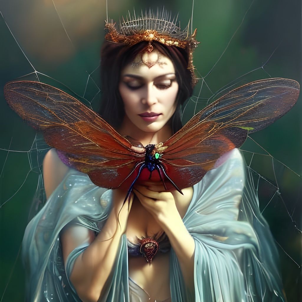 Elegant Spider Queen with Web Wings