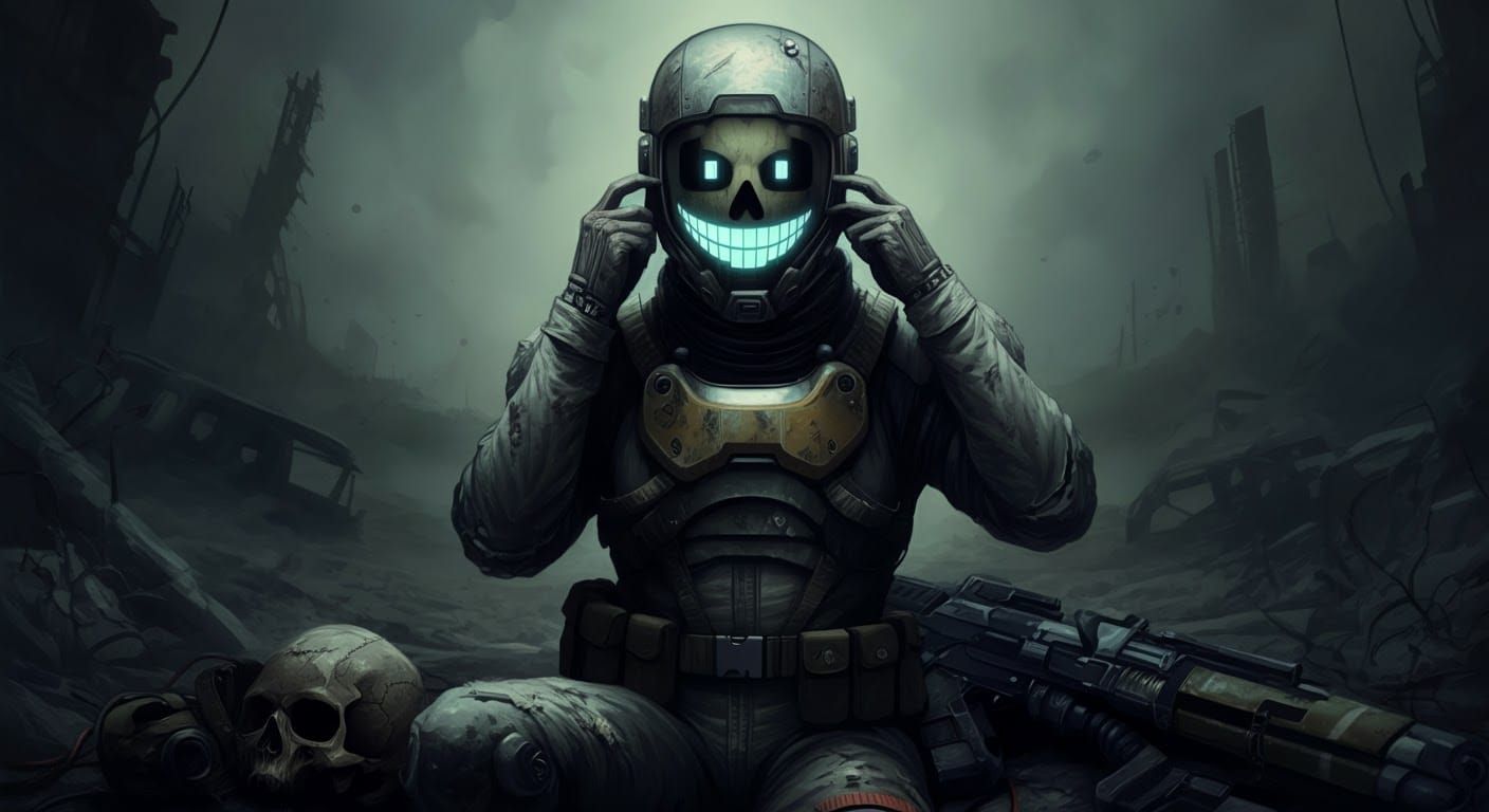Haunting Pixel Smile in Post-Apocalyptic Wasteland