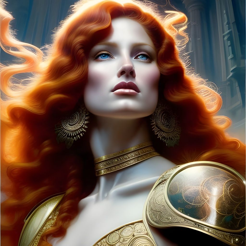 Hyperrealistic Redhead Goddess Portrait in Triadic Colors