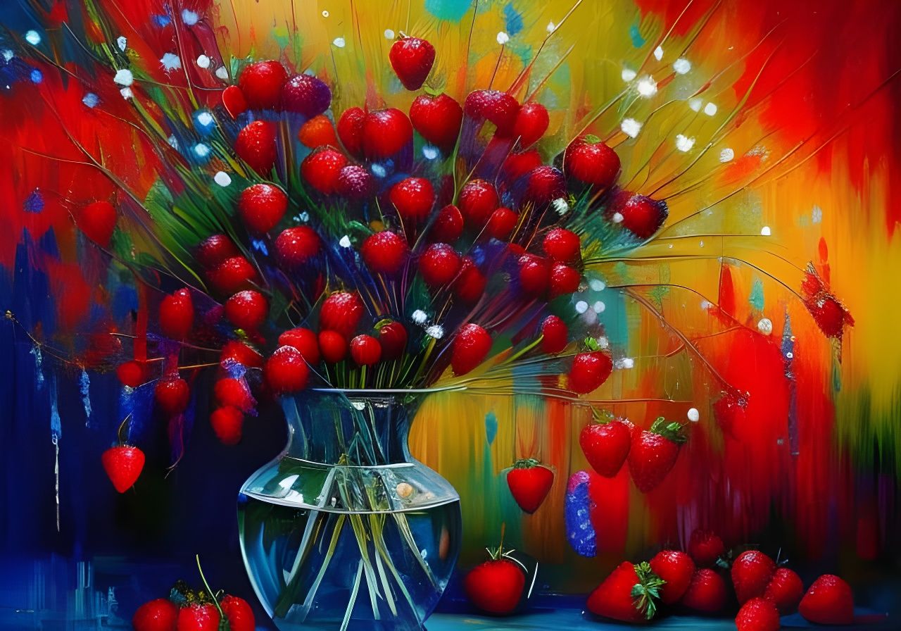Strawberry Painting in Neo-Impressionism Style