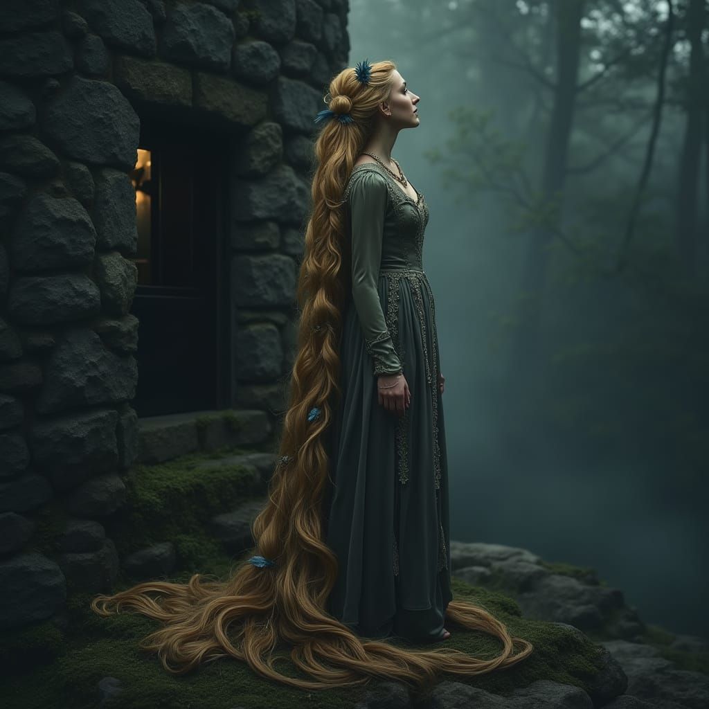 Rapunzel in Gothic Baroque Surrealism Style