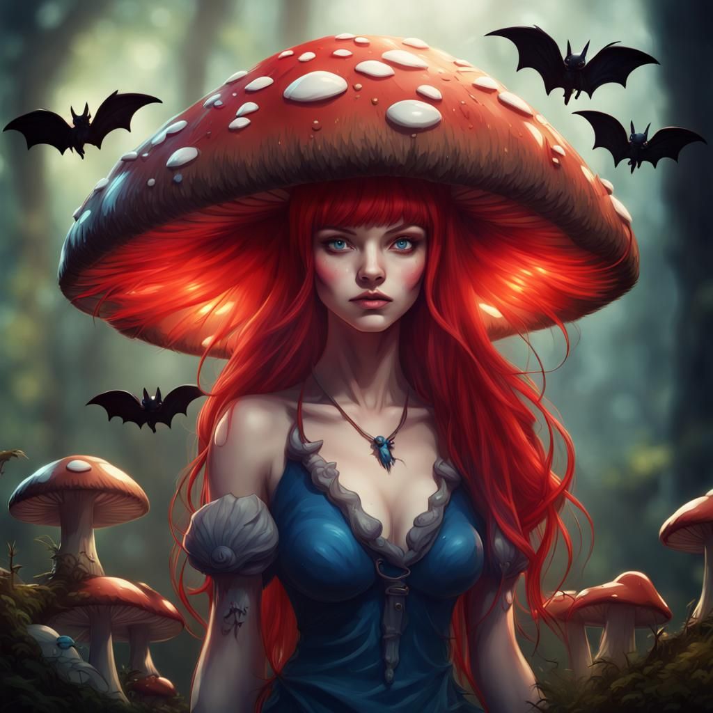Anime Mushroom Woman in Fantasy Forest