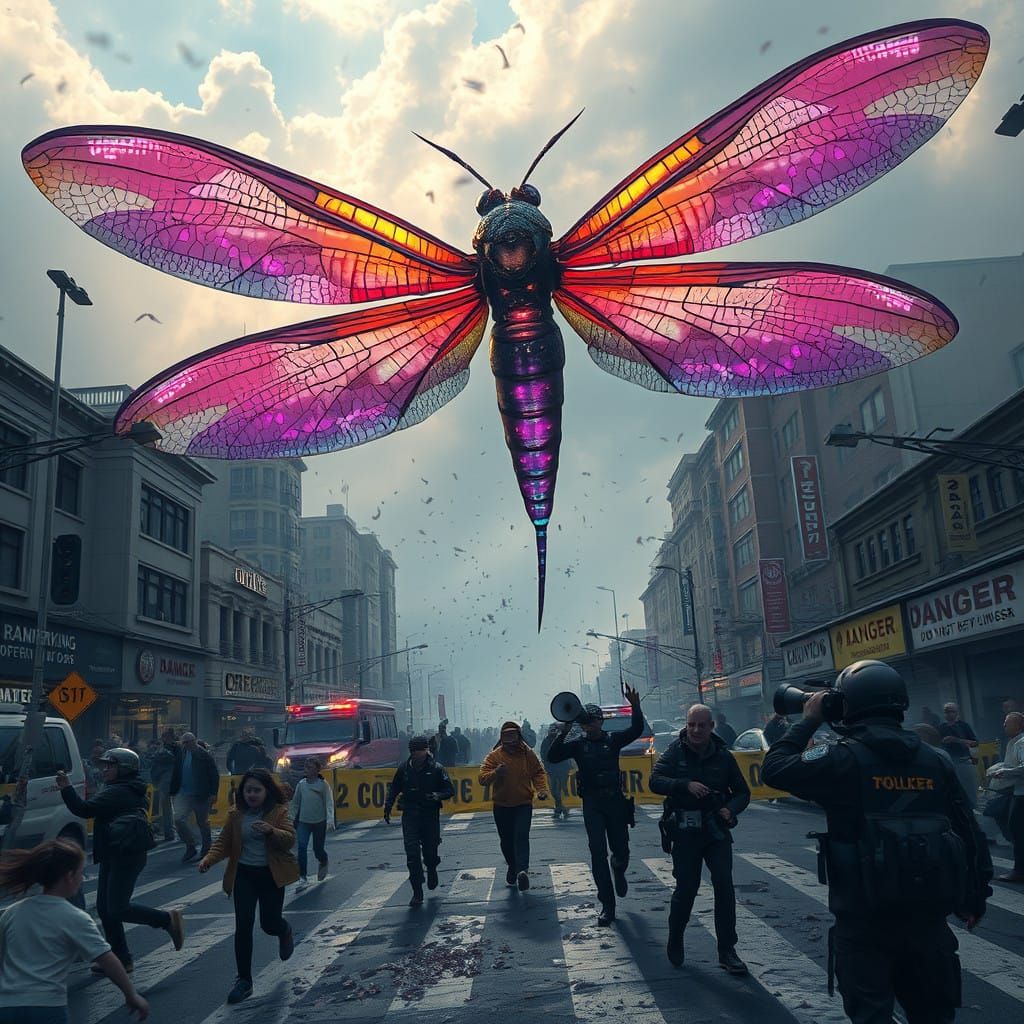 Dragonfly-Like Luminawing Emerges Above Chaotic City Street...