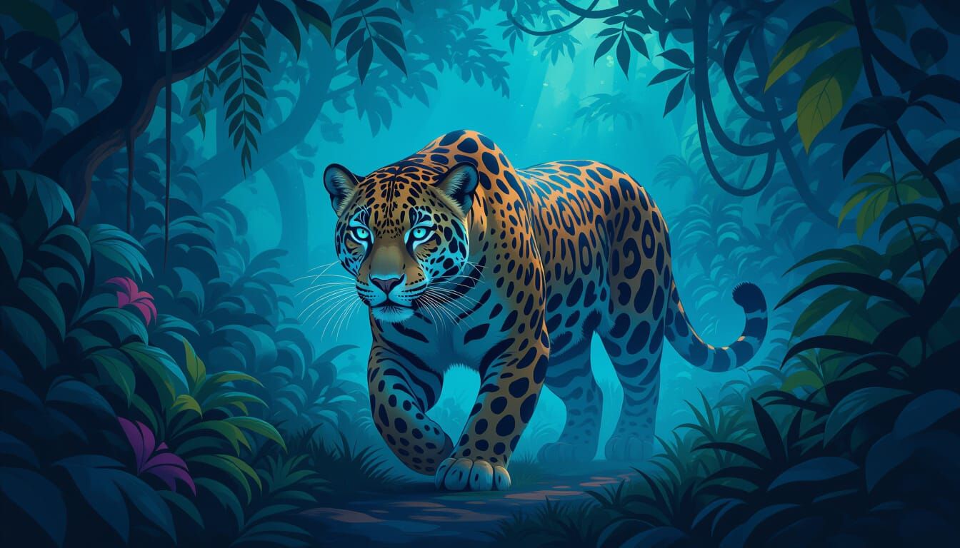 Bioluminescent Jungle Jaguar in Detailed Fantasy Art