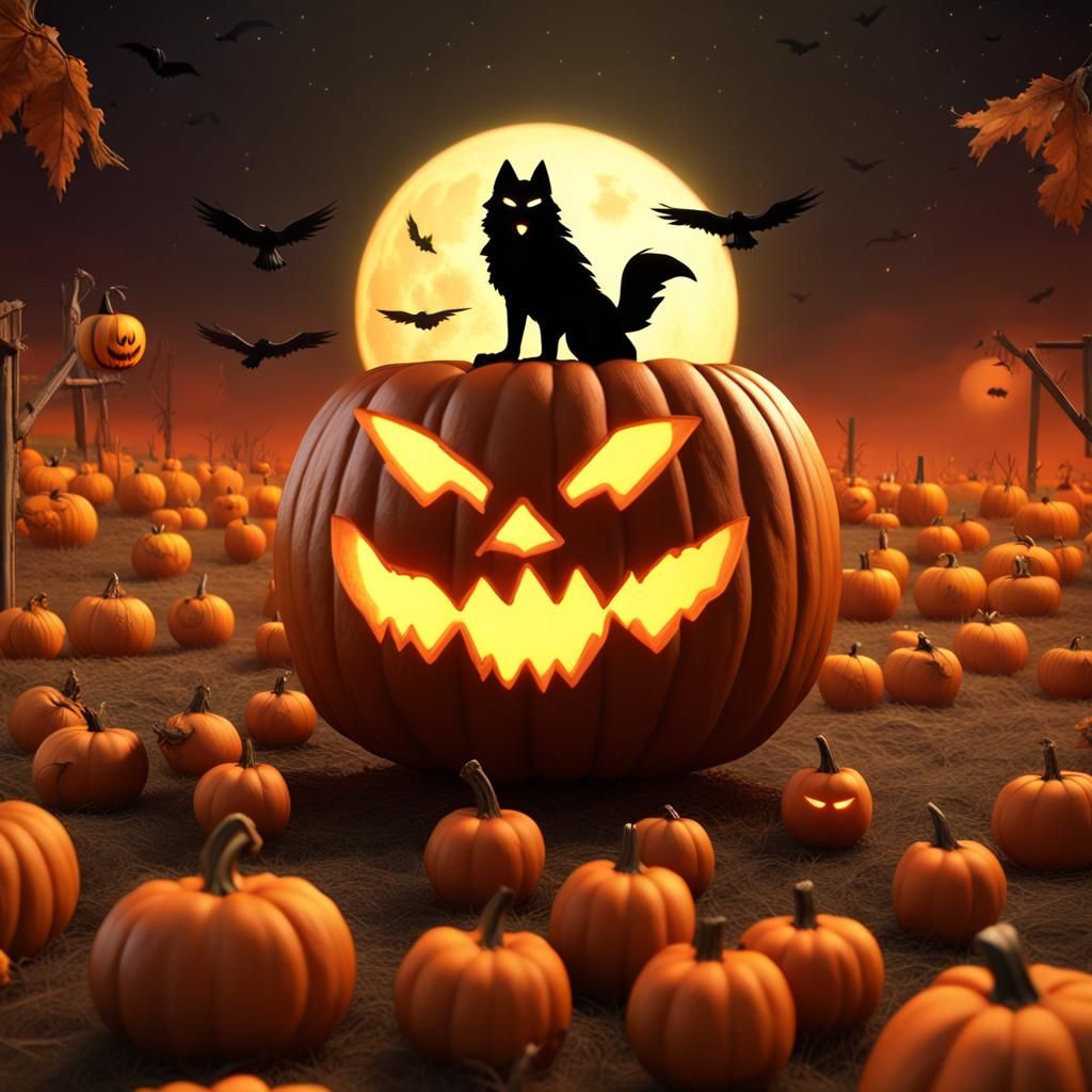 wolf on pumpkin