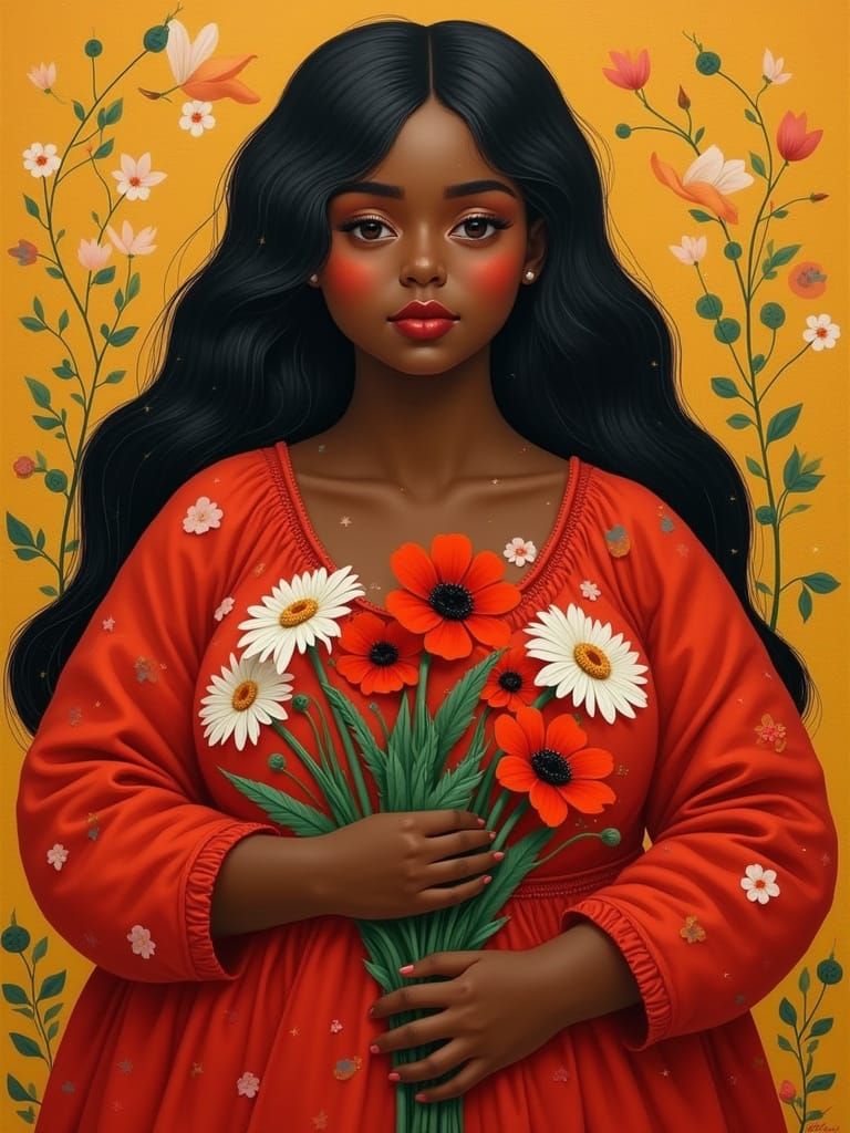 Girl with Flowers in Style of Modernist Painting