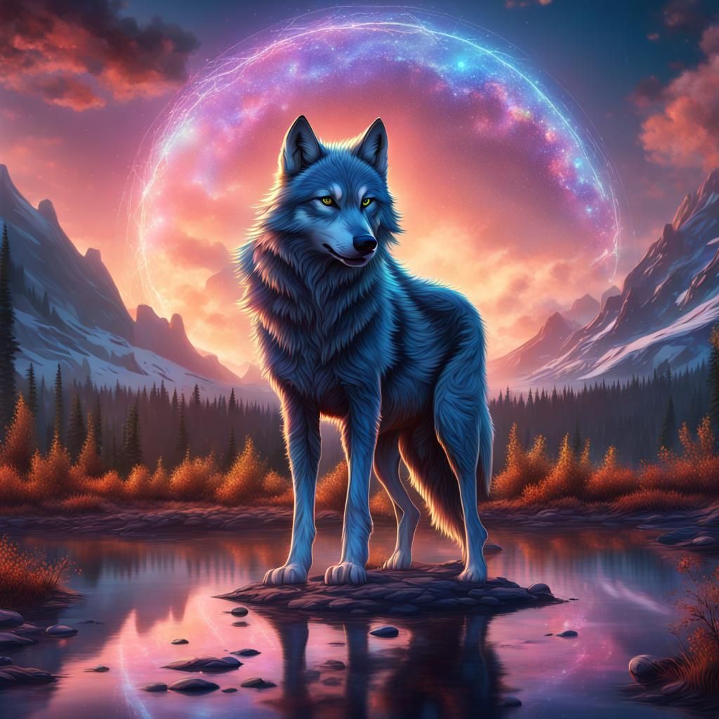 Holographic Mackenzie Valley Wolf in Detailed Matte Painting