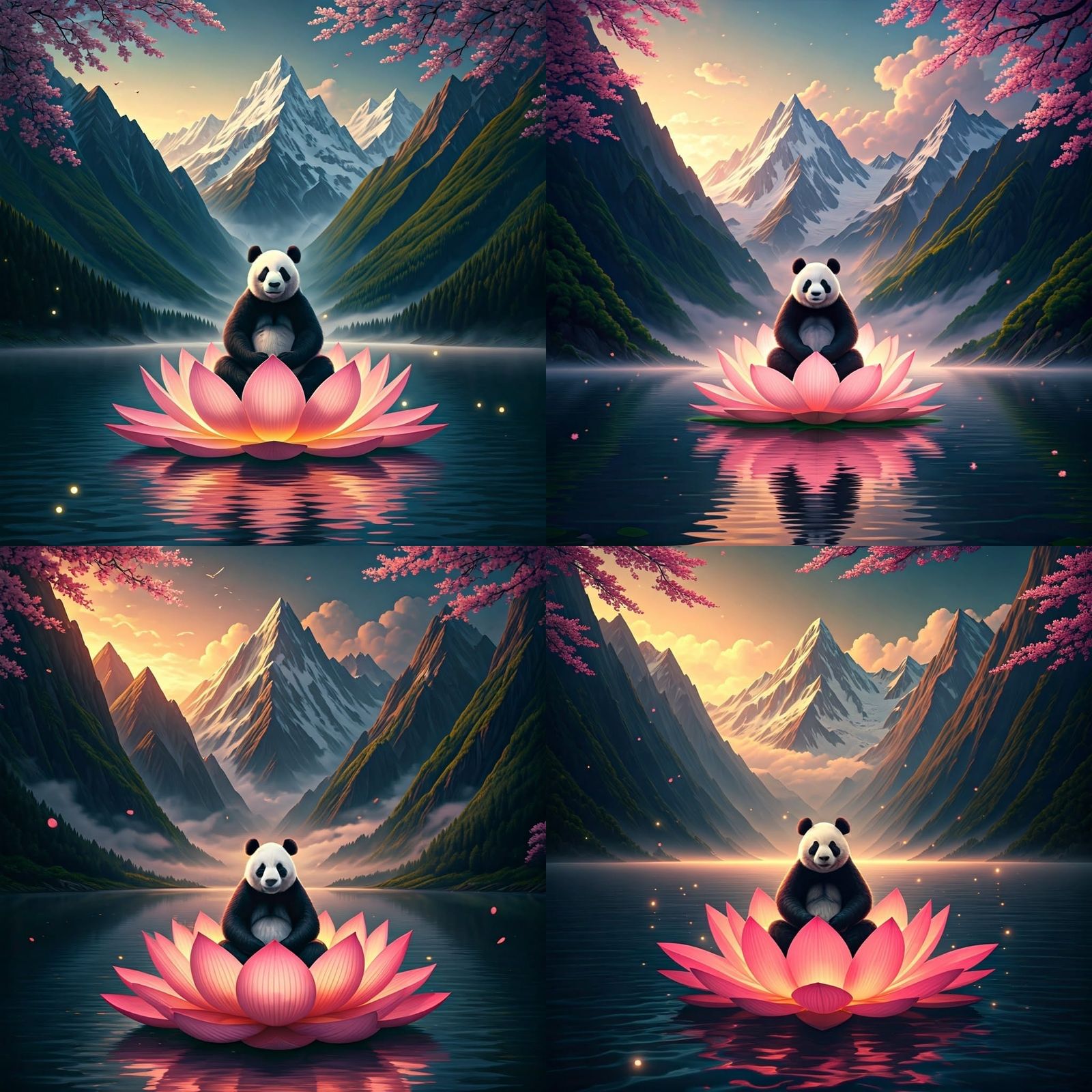 Serenely Meditating Panda in Dreamy Mountain Paradise