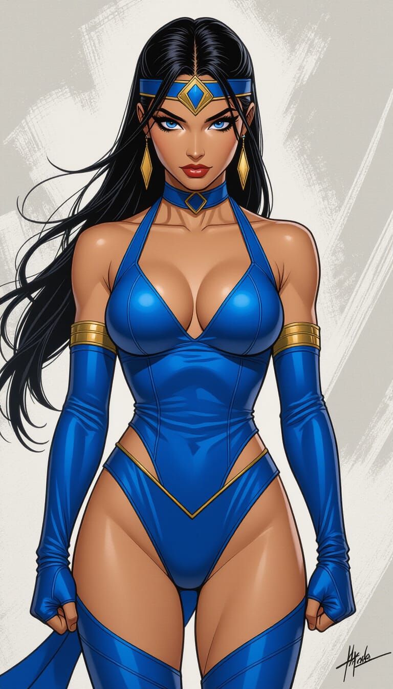 Kitana: Youthful Warrior in Digital Comic Art Style