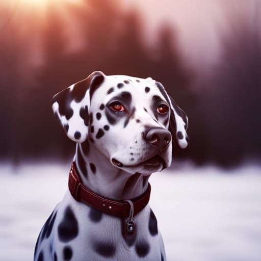 Dalmatian Dog in Snowy Cyberpop Paris, Photorealistic