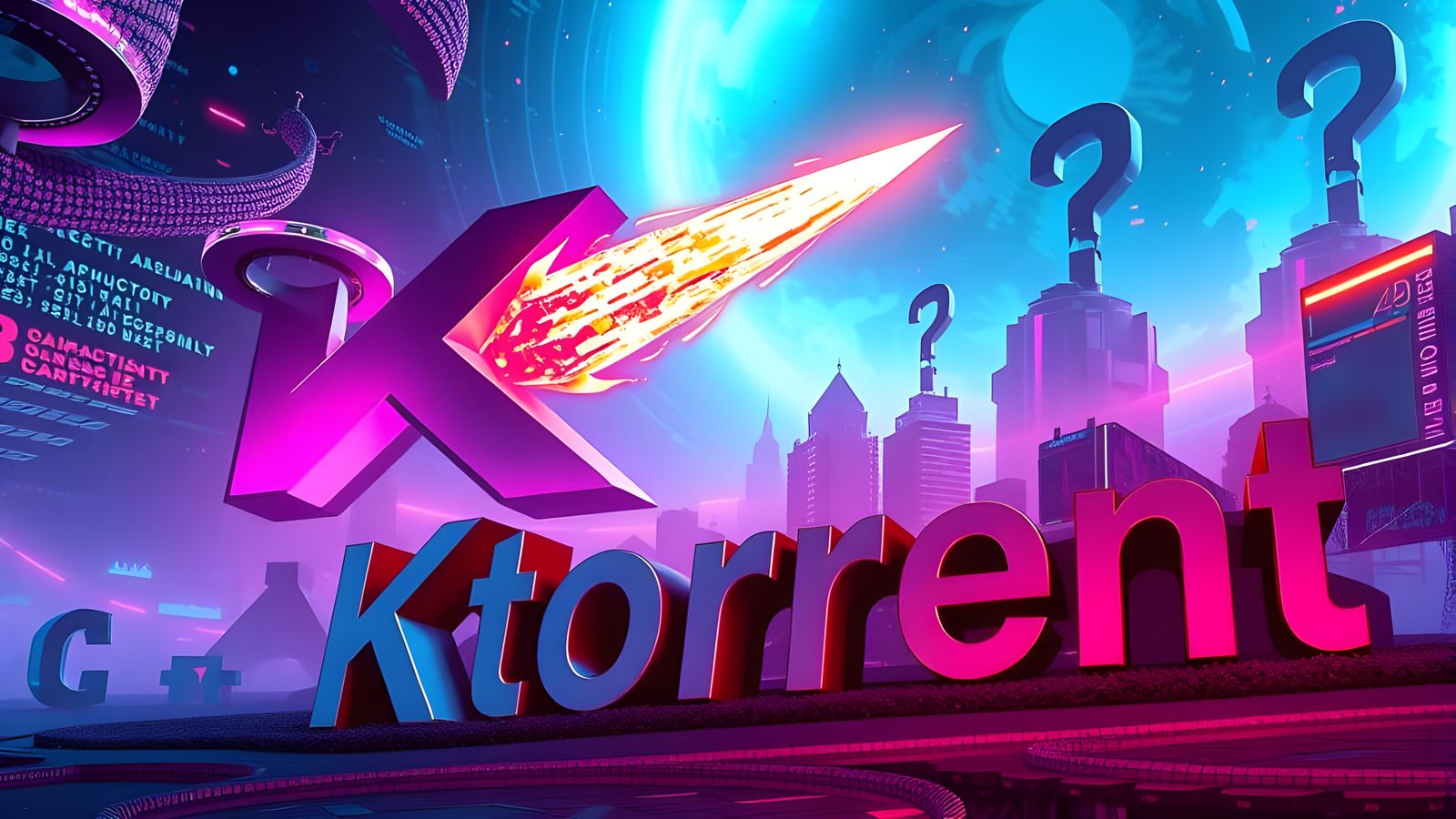 Cyberpunk Torrent in Digital Realm with Burning Ktorrent Log...