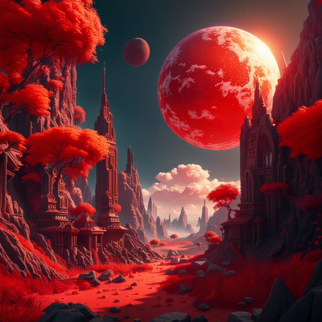 Exoplanet Vista: Red Sun Fantasy Concept Art