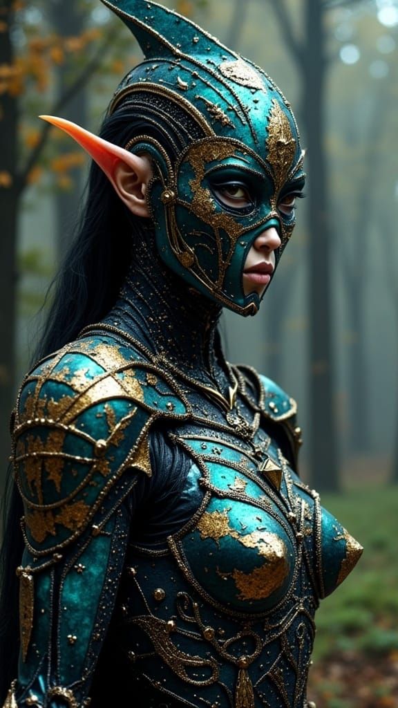 Elegant Tolkien-Style Elf Warrior in Biomechanical Armor