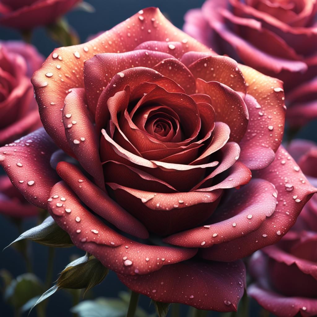 Detailed Rose Petals in Bright Color, Fantasy Art