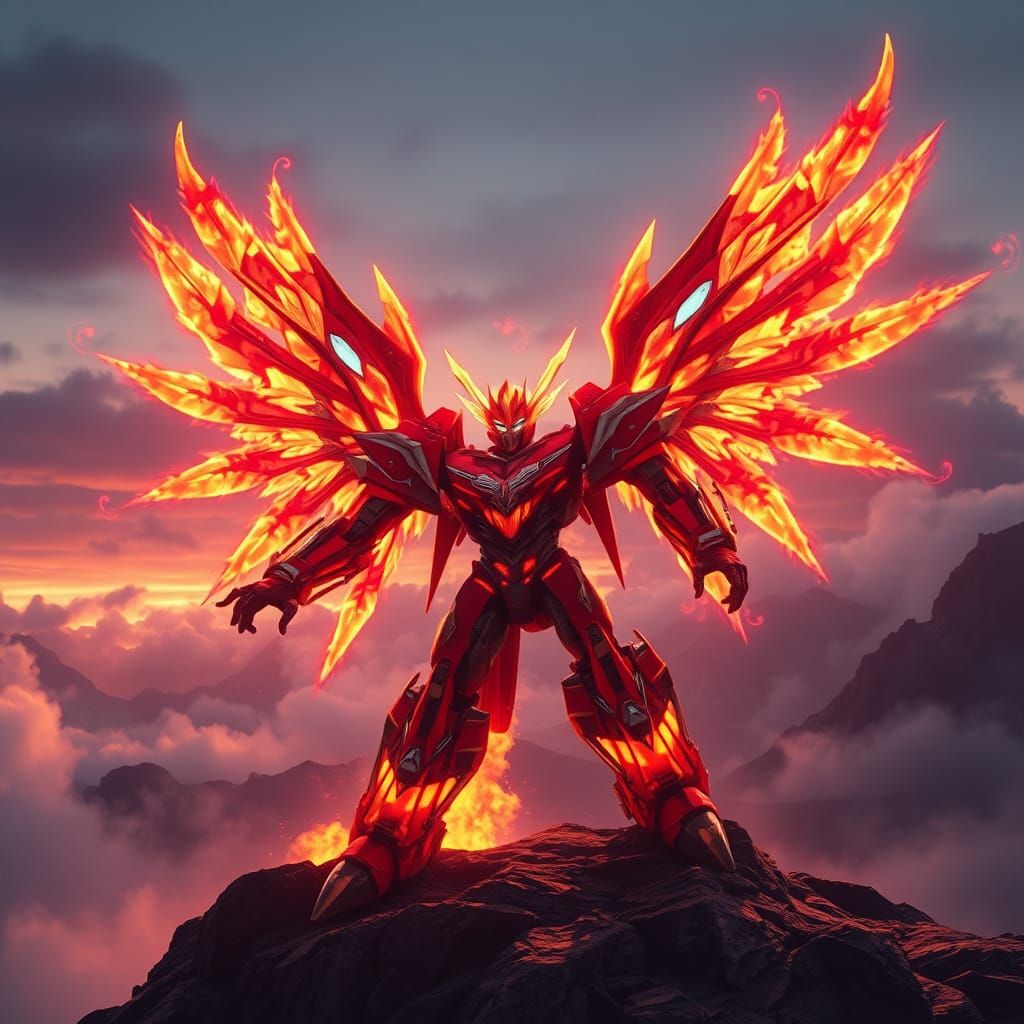 Fiery Megazord Phoenix Transformation in Matte Painting Styl...