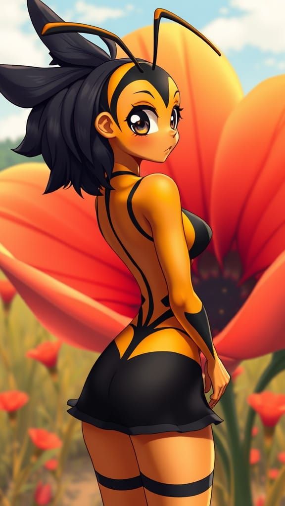 Anime Wasp Woman in Rural Landscape