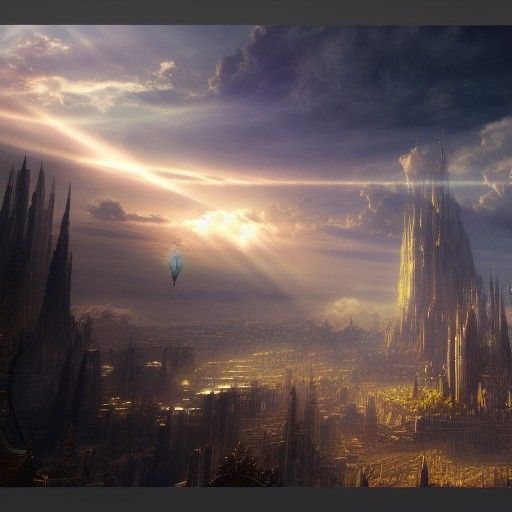 Heavenly Angel City in Sunlight: 8k Resolution Art