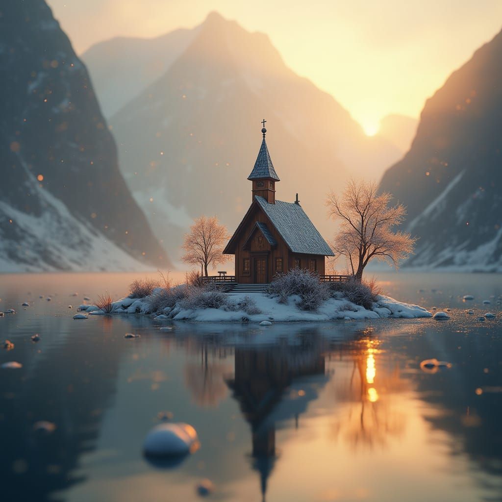 Miniature Stavkirke in Winter Norway