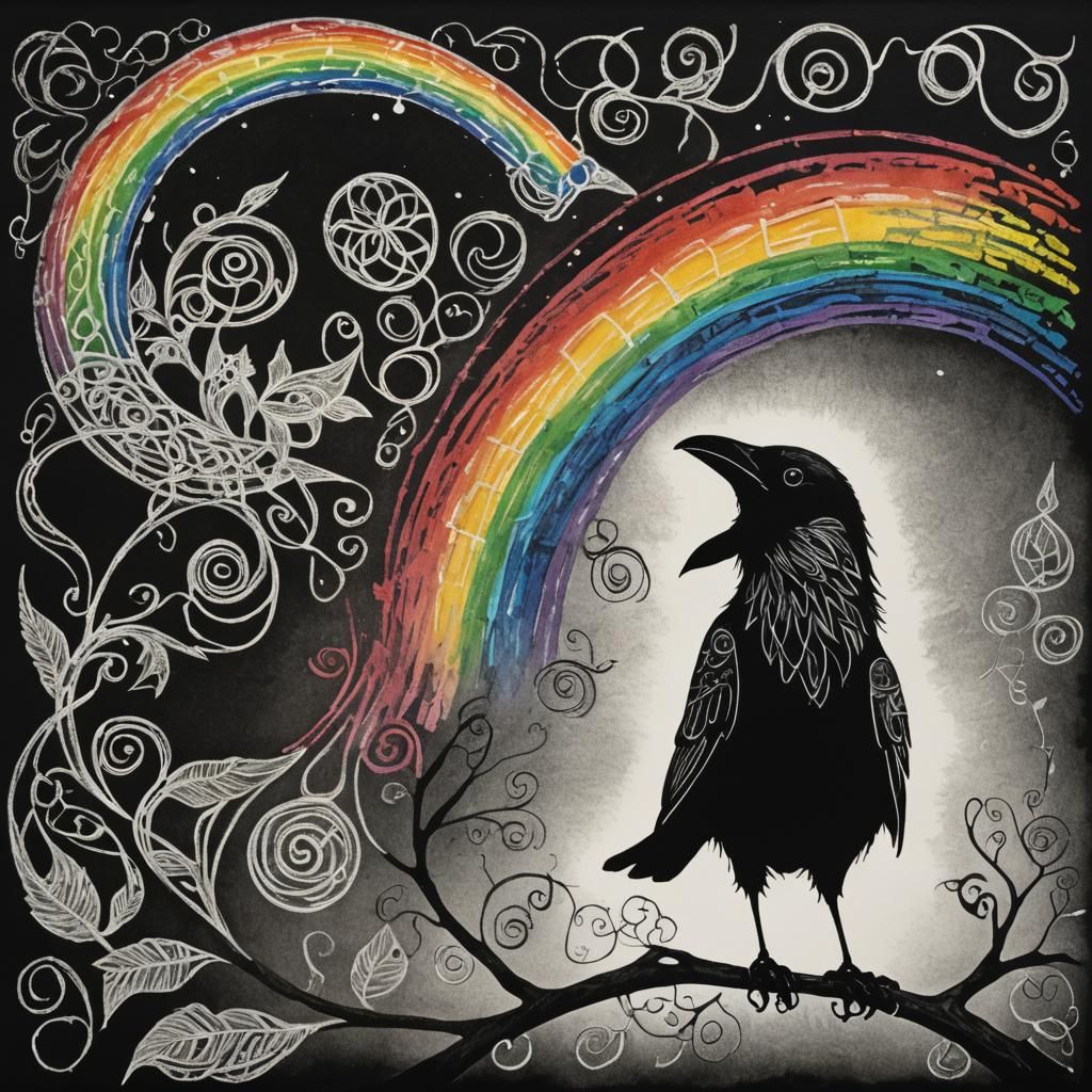 Celtic Raven Silhouette in Crayon Style