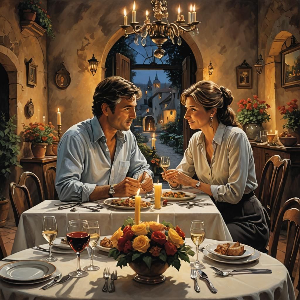Romantic Dinner by Candlelight, Guido Borelli Style