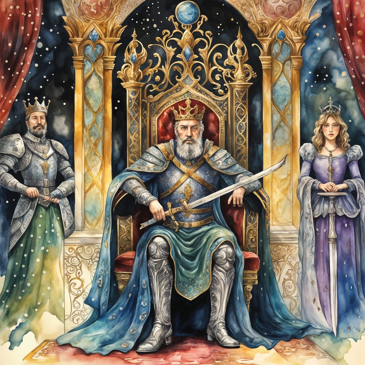 King Arthur with Excalibur in Magic Realism Style