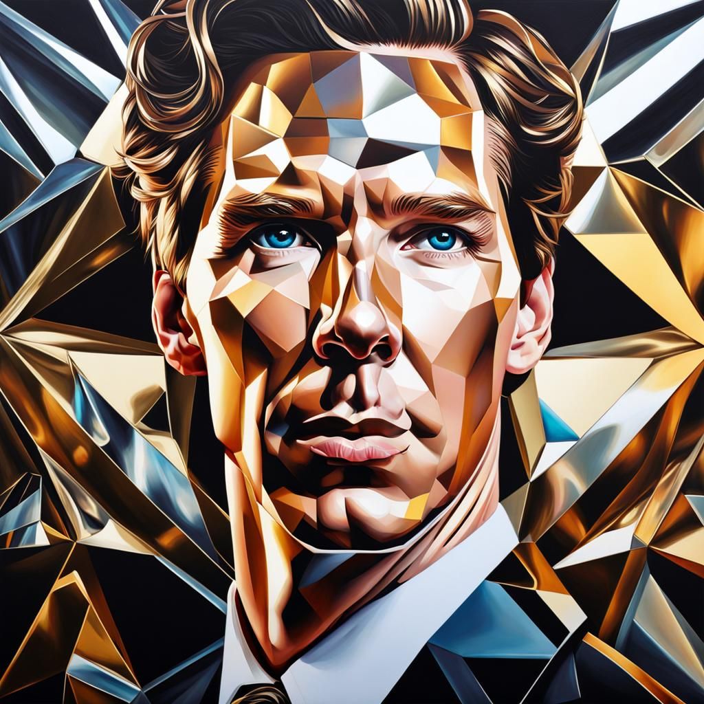 Metallic Crystal Cubism Face Portrait