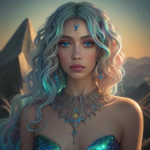 Cosmic Holographic Portrait of Woman with Heterochromia