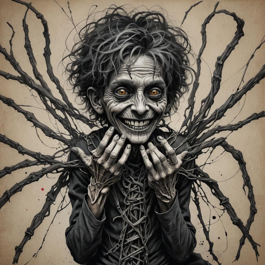 Mangled Creature Controls Androgynous Puppet: Hyperrealistic...