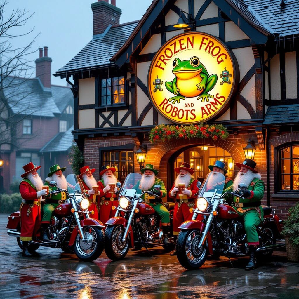 Morris Dancers at Tudor Inn with Robot Sign