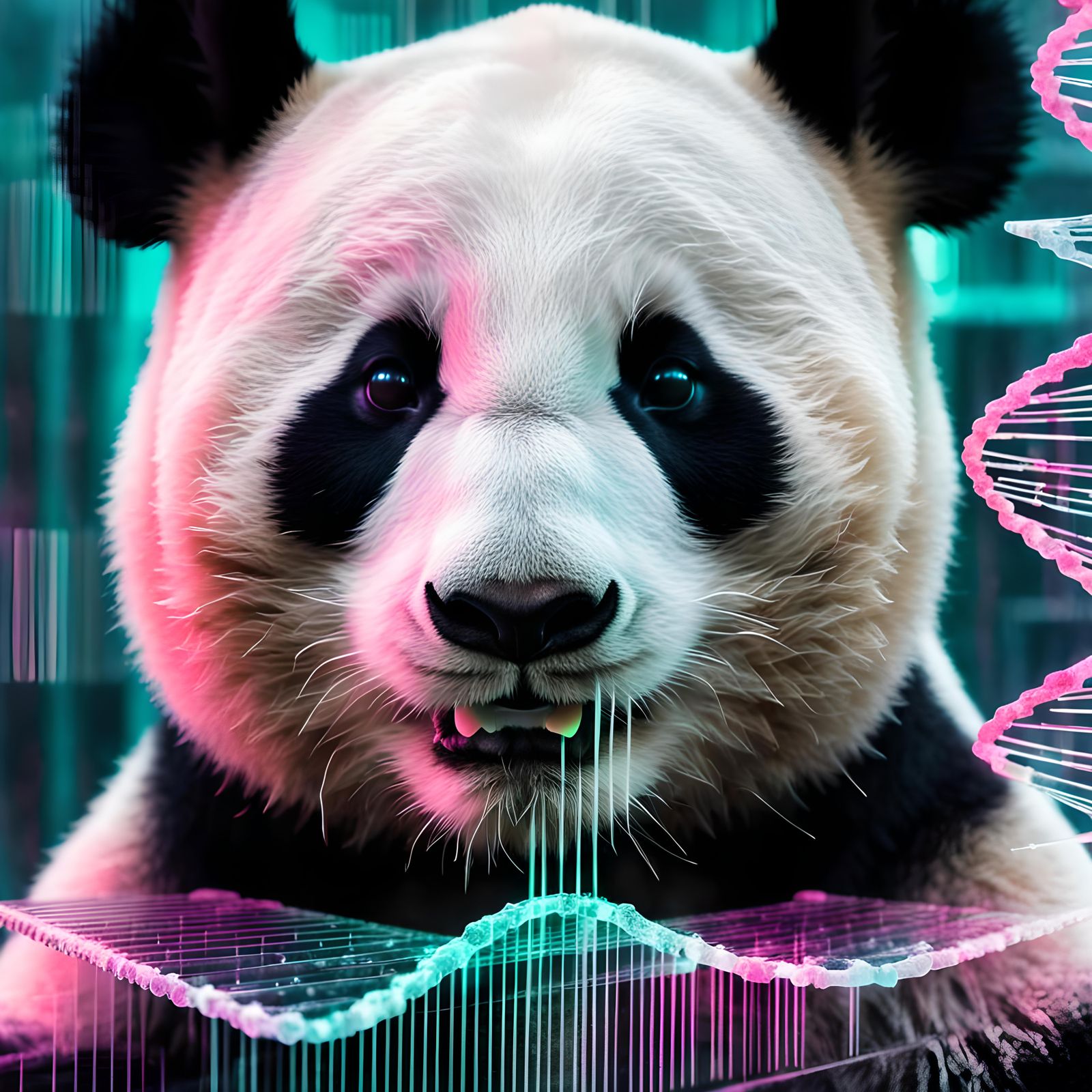 Cyberpunk Panda DNA Double Exposure