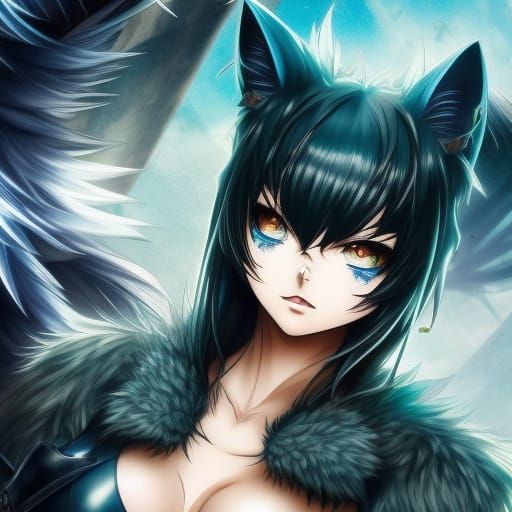 Elegant Werecat Portrait in Anime Style