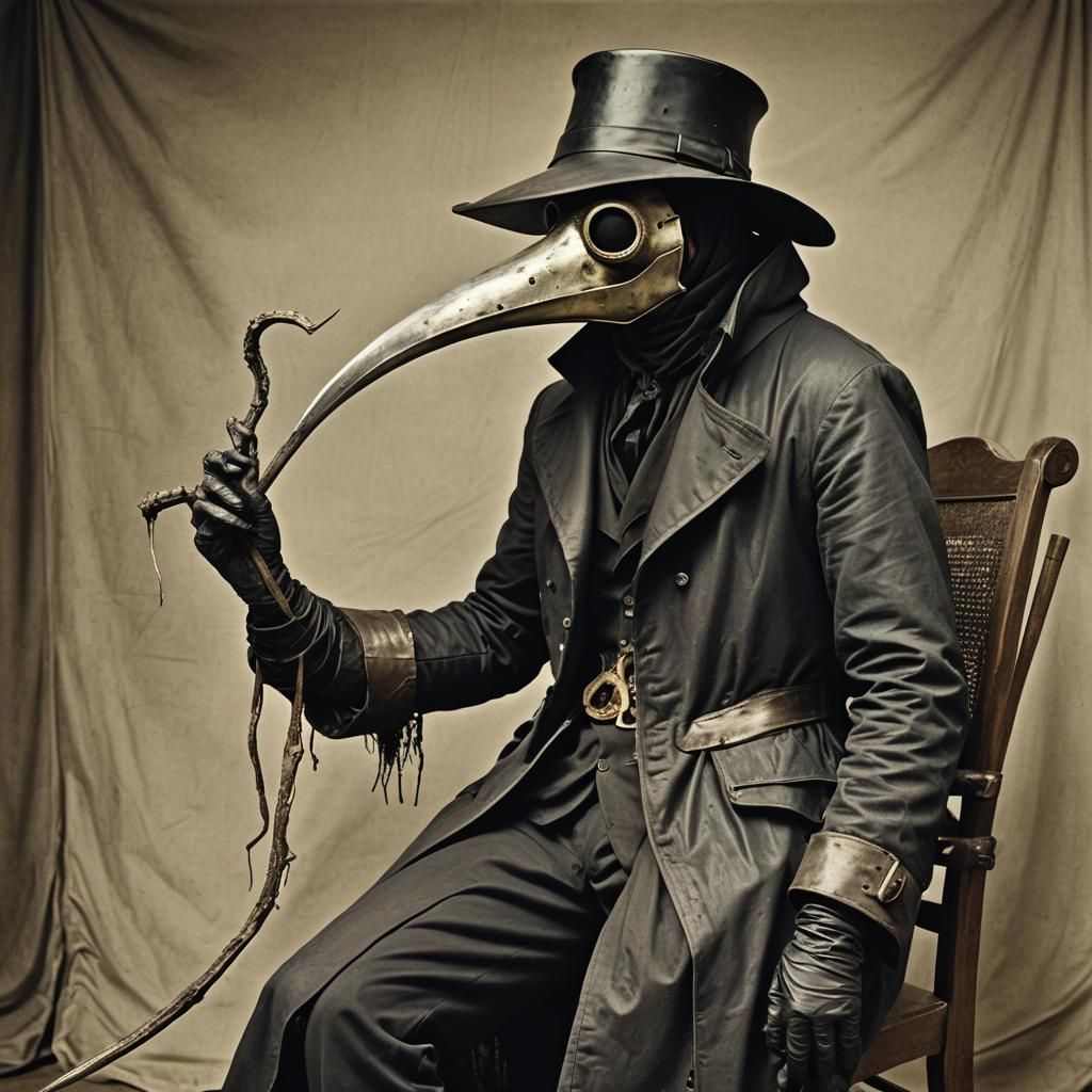 Plague Doctor Taking Heart with Scythe