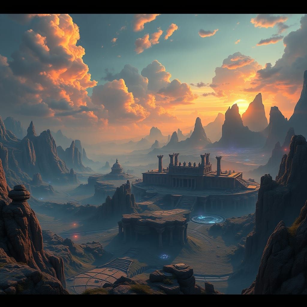Otherworldly Landscape with Ancient Ruins in 8K